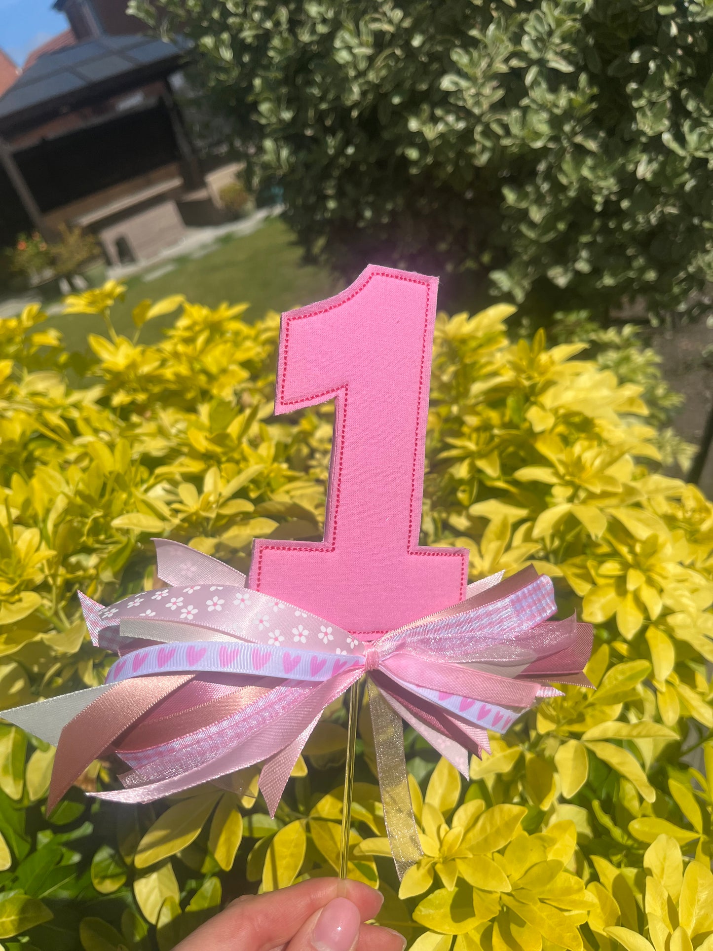 EMBROIDERED NUMBER CAKE TOPPER WITH BOWS